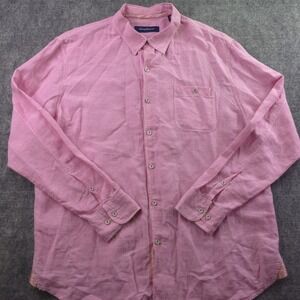 Tommy Bahama Shirt XL Pink Check Linen Blend Long Sleeve Button Up